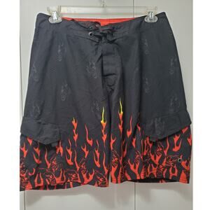 SB Drawstring Flames Board Shorts Size 34